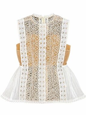 Vintage Inspired White Lace Mesh Peplum Top Medium Boho Romantic Sheer